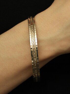 Vintage Engraved Sterling Silver Thin Bangle Bracelet with Flower Motif